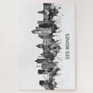 Des Moines Iowa Skyline BW Jigsaw Puzzle