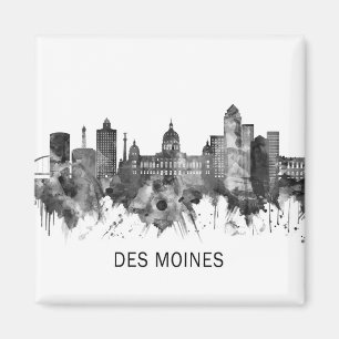 Des Moines Iowa Skyline BW Magnet
