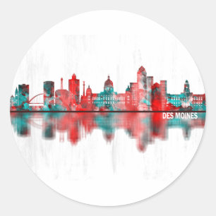 Des Moines Iowa Skyline Classic Round Sticker