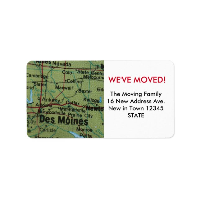 Des Moines We've Moved label (Front)