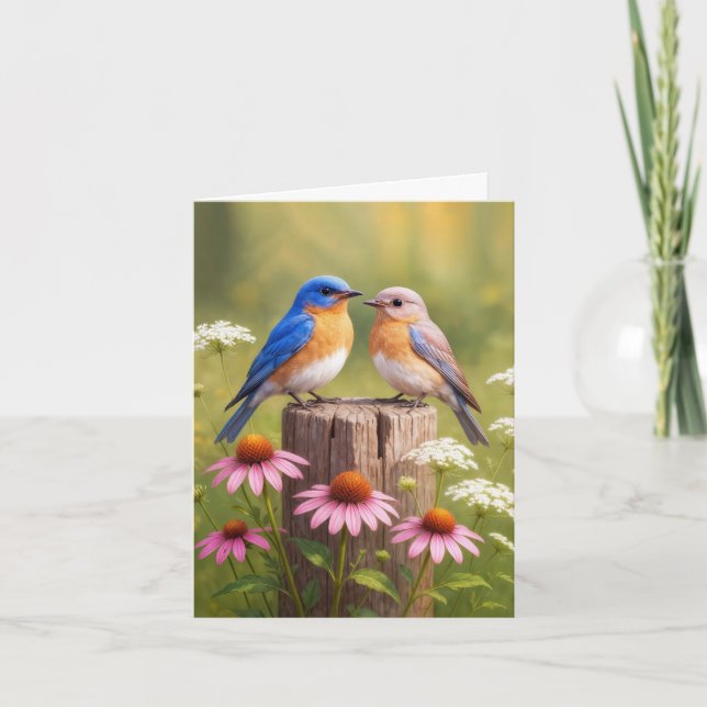 Des oiseaux bleus cartes pour notes sur une clôtur (Devant)