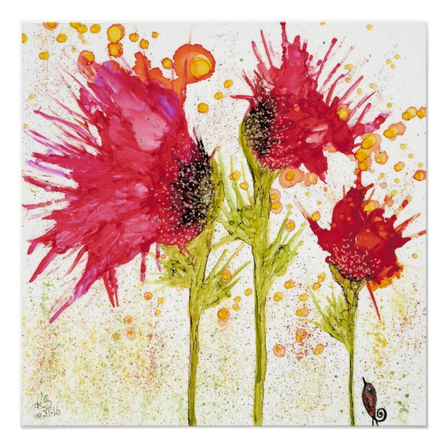 Des pavots et une affiche d'oiseaux 20" x 20" (Devant)