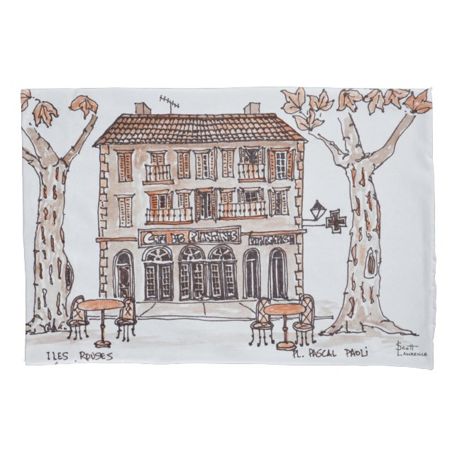 des platens, Place Paoli, | L'Ile Rousse, Corsica Pillowcase (Front-Left)