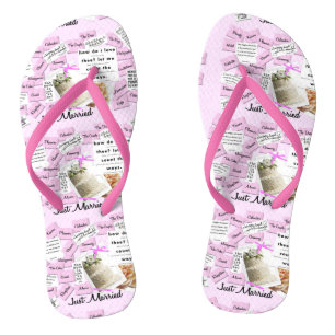 Des tongs de lune de miel rose et blanche mariés