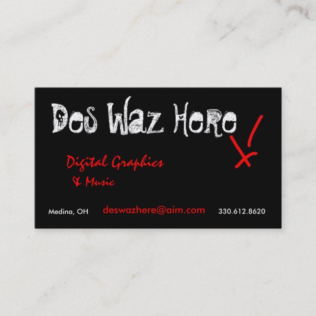Des Waz Here business cards (Front)