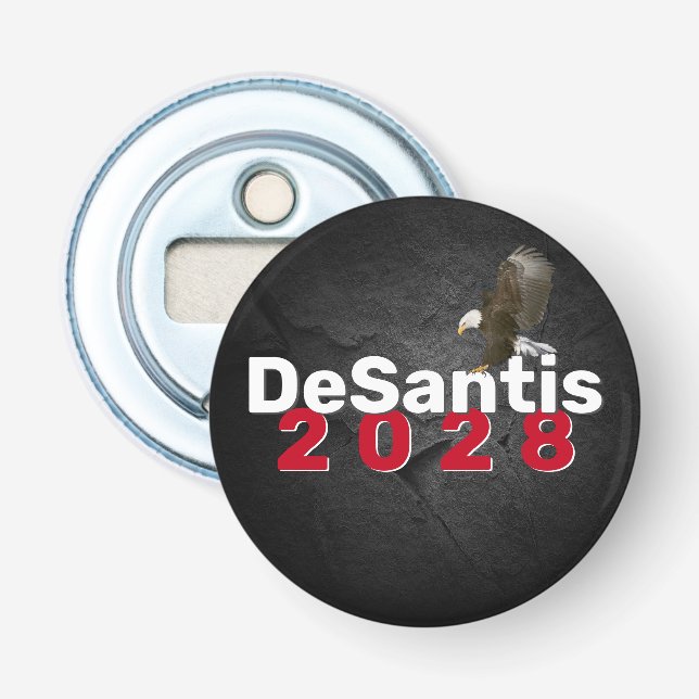 DeSantis 2028 on Leather with Bald Eagle Bottle Opener (Front)