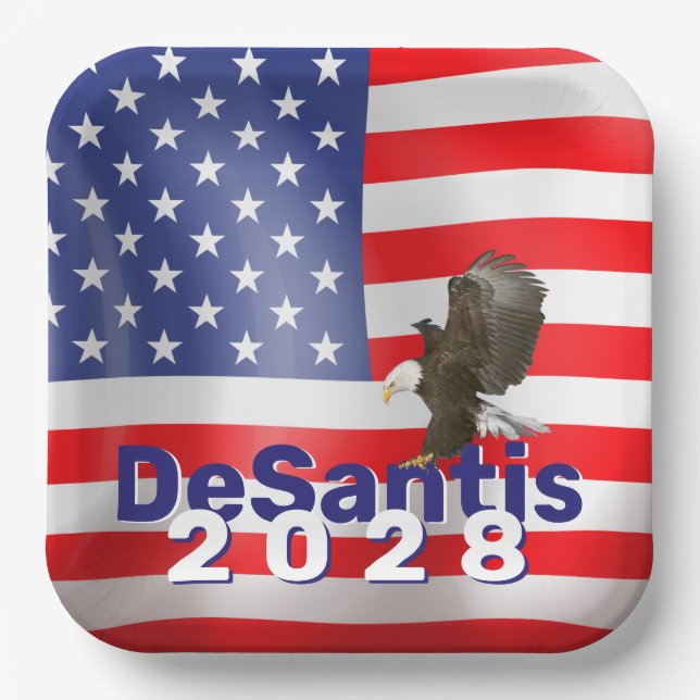 DeSantis 2028 with Bald Eagle   Paper Plate (Front)