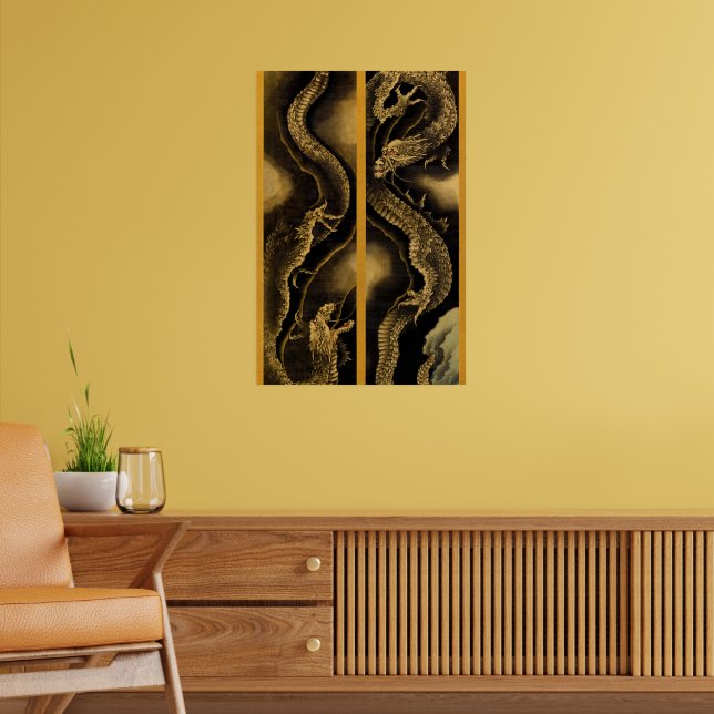Descending and Ascending Dragons by Hokusai Poster (Living Room 2)