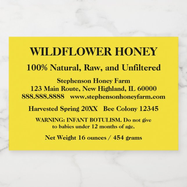 Descriptive Honey Jar (Version 7) Food Label (Single Label)