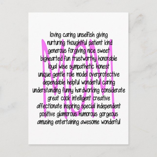 Descriptive Words For Mom Postcard (Front)