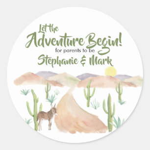 Desert Adventure Begins Succulent Boho Baby Shower Classic Round Sticker