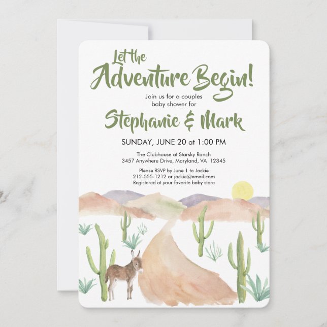 Desert Adventure Begins Succulent Boho Baby Shower Invitation (Front)