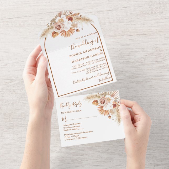 Desert Arch Boho Pampas Grass Terracotta Wedding A All In One Invitation (Tearaway)