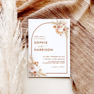 Desert Arch Boho Pampas Grass Terracotta Wedding Invitation