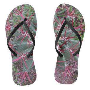 Desert Barrel Cactus Red Thorns Close-up Photo Flip Flops