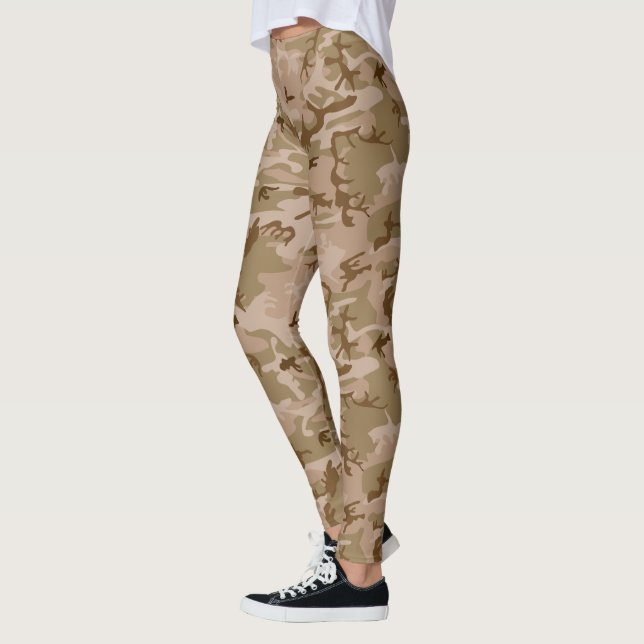 Desert Beige Brown Green Camo Camouflage Leggings (Left)