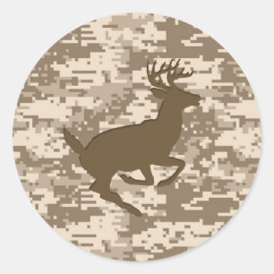 Desert Beige Digital Camouflage Deer Camo Pattern Classic Round Sticker