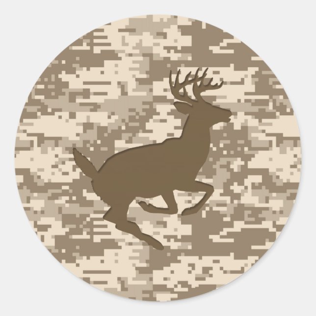 Desert Beige Digital Camouflage Deer Camo Pattern Classic Round Sticker (Front)