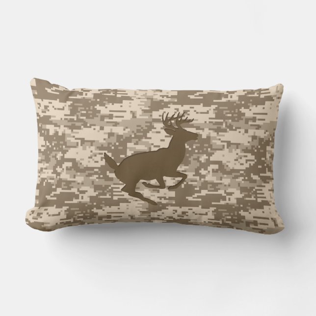 Desert Beige Digital Camouflage Deer Camo Pattern Lumbar Pillow (Front)