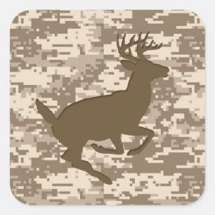 Desert Beige Digital Camouflage Deer Camo Pattern Square Sticker