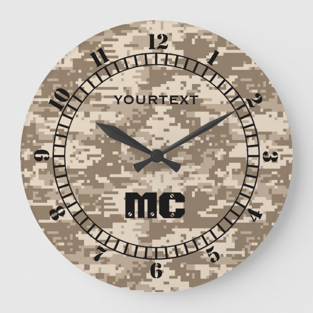Desert Beige Digital Camouflage Personalized on a Large Clock (Front)