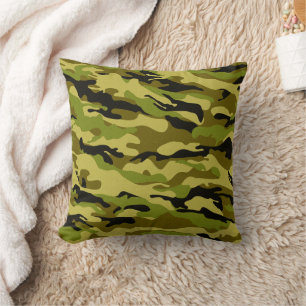 Desert Beige Green Black Camo Throw Pillow