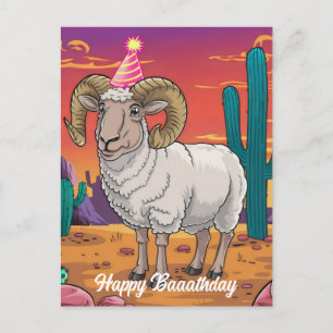 Desert big horn sheep & cactus cartoon postcard