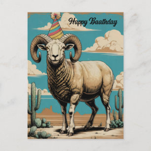 Desert big horn sheep desert clouds cartoon postcard