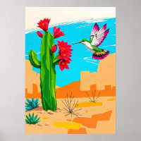 Desert Bloom & Hummingbird – Southwest Pop Art