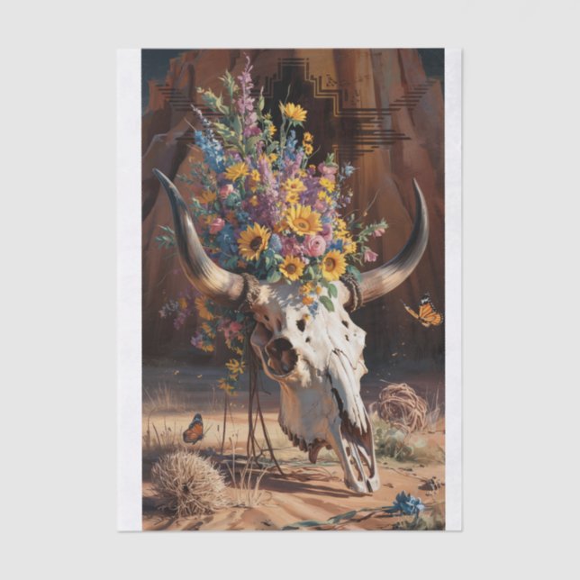 Desert Bloom Memorial, Longhorn Skull & Wildflower Tissue Paper (Front)