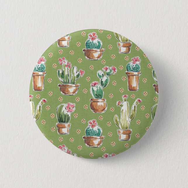 Desert Bloom Step | Green Pattern 2 Inch Round Button (Front)