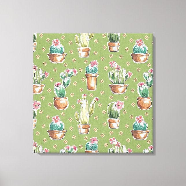 Desert Bloom Step | Green Pattern Canvas Print (Front)