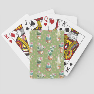 Desert Bloom Step   Green Pattern Playing Cards