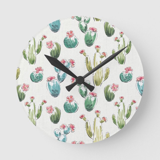 Desert Bloom Step | Pink Pattern Round Clock (Front)