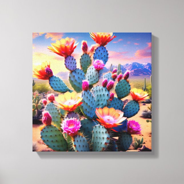 Desert Bloom: Vibrant Cactus Flower Canvas Print (Front)