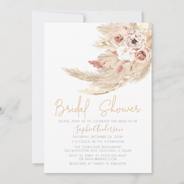 Desert Bohemian Pampas Grass Bridal Shower Invitation (Front)