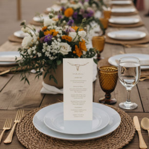 Desert Boho Cow Skull Wedding Menu Card