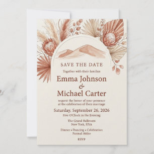 Desert Boho Terracotta Protea and Pampas Grass Invitation