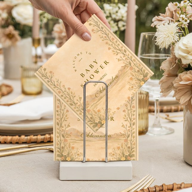 Desert Botanical Neutral Florals Baby Shower Napkin (Creator Uploaded)