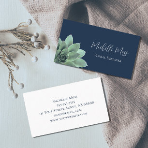 Desert Botanical Succulent Elegant Navy Blue  Business Card