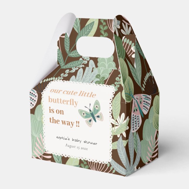 Desert Brown Retro Butterfly Garden Baby Shower Favor Box (Front Side)