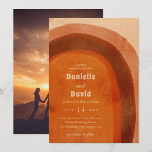 Desert Burnt Orange Boho Arch Photo Modern Wedding Invitation
