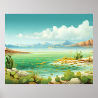 Desert by the Sea Beach Cactus Painting