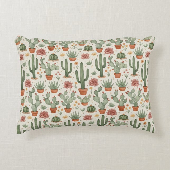 Desert Cacti Succulent Seamless Pattern Accent Pillow (Front)