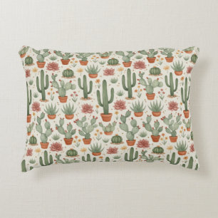 Desert Cacti Succulent Seamless Pattern Accent Pillow