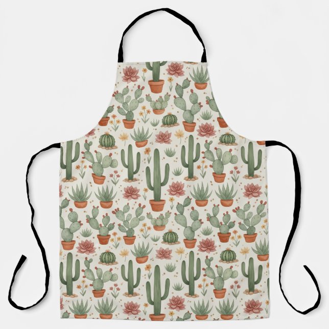 Desert Cacti Succulent Seamless Pattern Apron (Front)