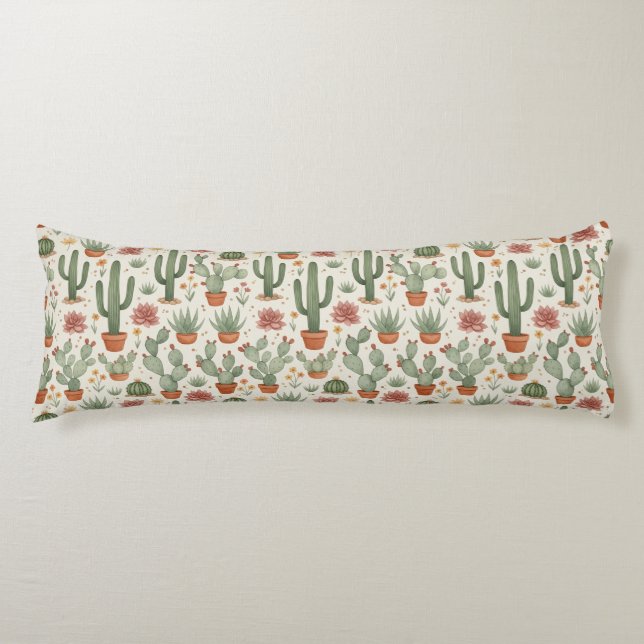 Desert Cacti Succulent Seamless Pattern Body Pillow (Front)