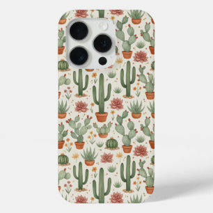 Desert Cacti Succulent Seamless Pattern iPhone 15 Pro Case