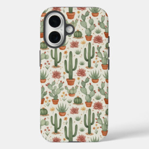 Desert Cacti Succulent Seamless Pattern iPhone 16 Case