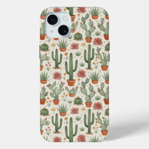 Desert Cacti Succulent Seamless Pattern iPhone 15 Mini Case